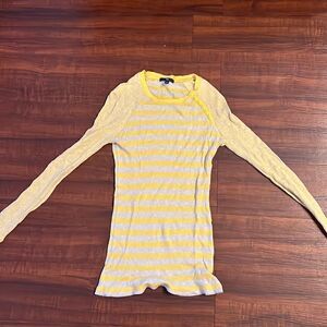 Yellow Striped Ribbed Long Sleeve T Shirt - Buttons on Top - GAP T Shirt